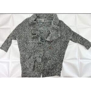 POL Womens Sz M Black White Gray Marled Knit Cardigan Sweater Jacket Oversized